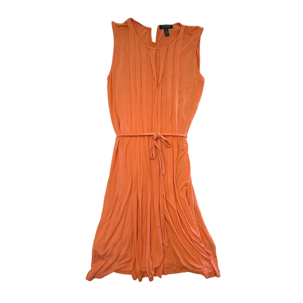 Lauren Ralph Lauren Orange Modal Pleated Sleeveless Midi Dress Womens Size M